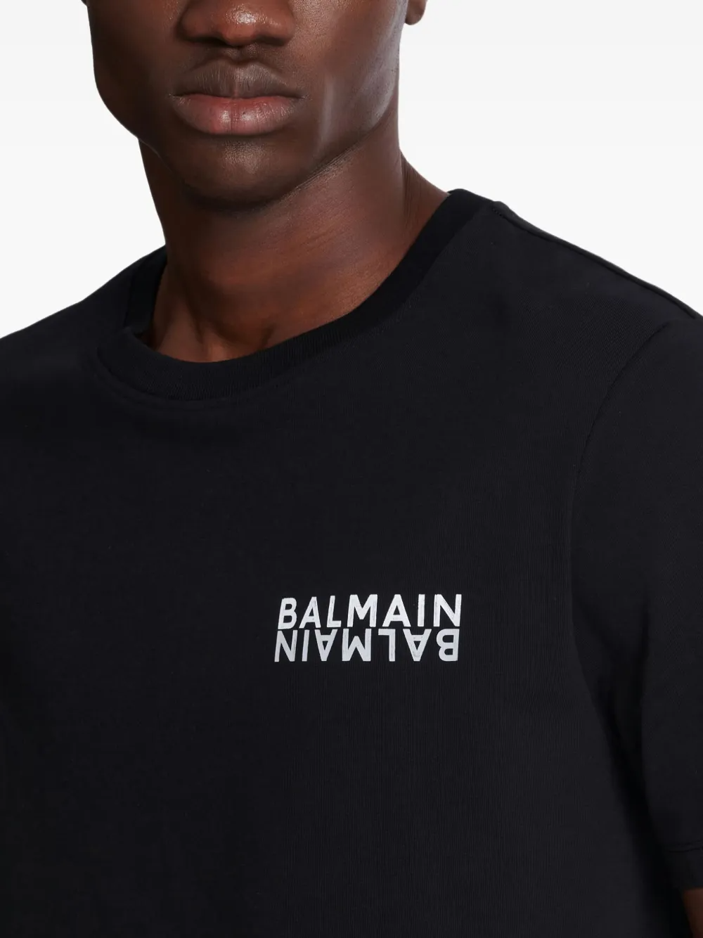 Balmain Black Double Logo Cotton T-Shirt