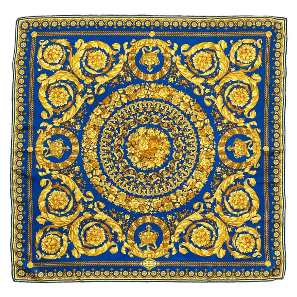 Versace Blue/Gold Silk Scarf 90 cm