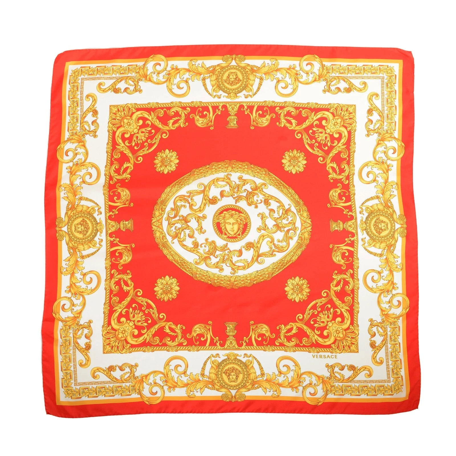 Versace Red/White/Gold Silk Scarf