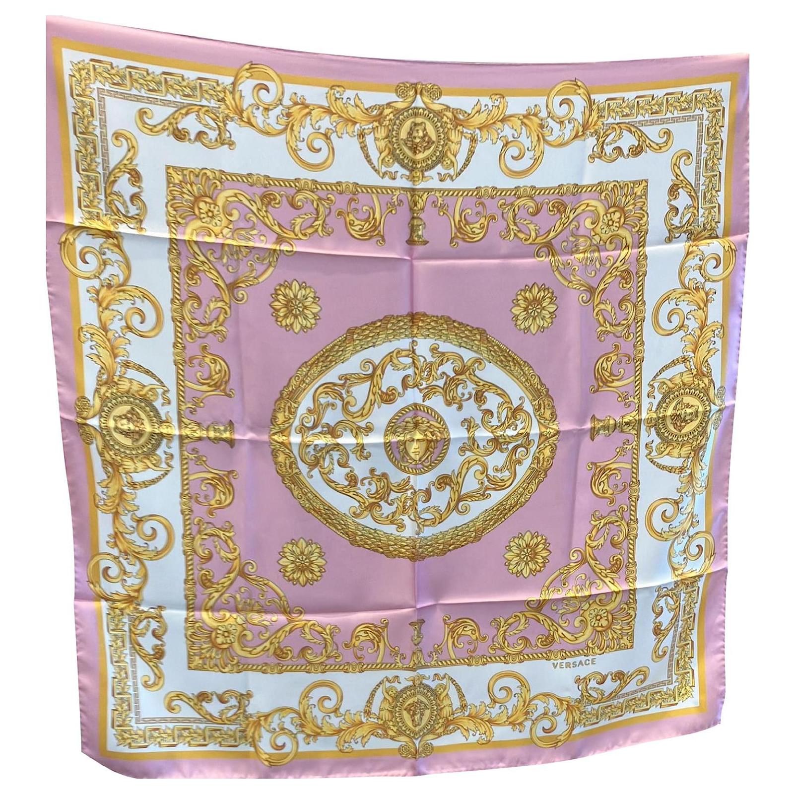 Versace Pink/White/Gold Silk Scarf
