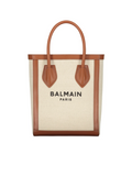 Balmain Leather Trimmed Canvas Tote Bag - Beige