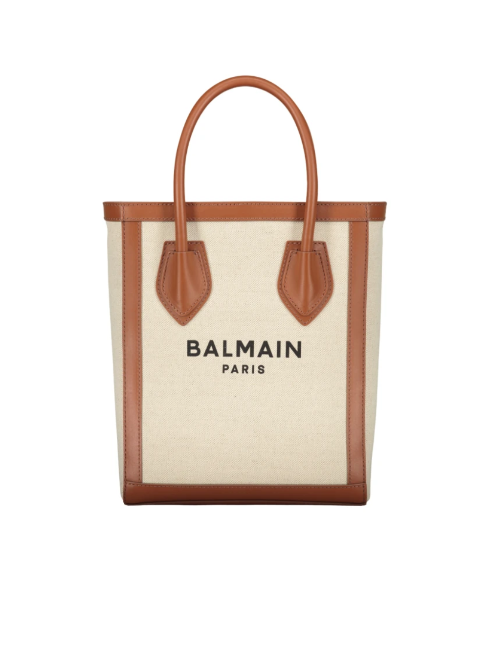 Balmain Leather Trimmed Canvas Tote Bag - Beige