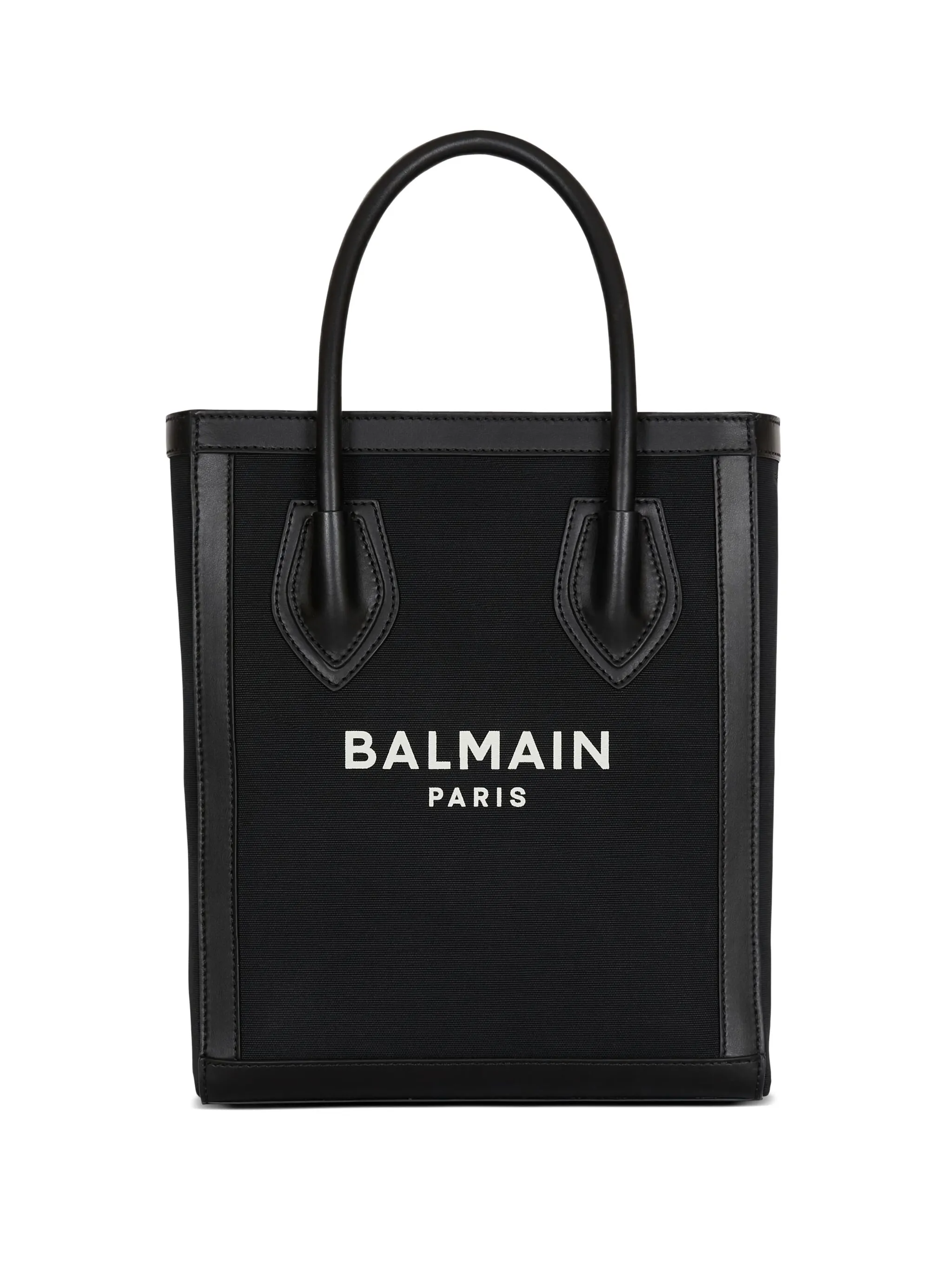 Balmain Leather Trimmed Canvas Tote Bag - Black