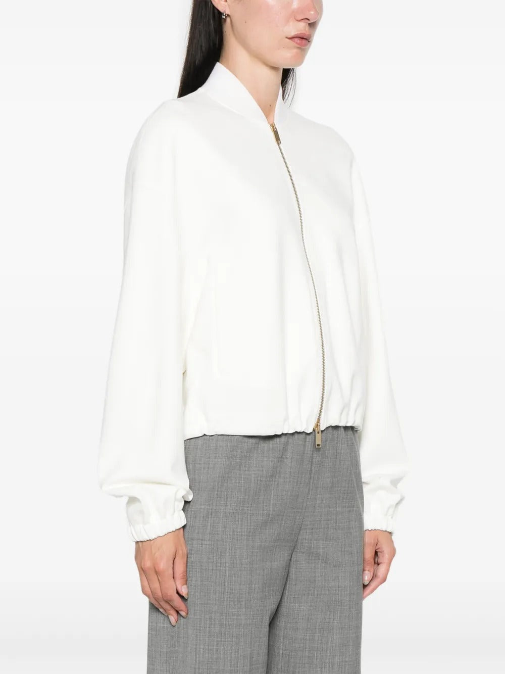 Fabiana Filippi Cropped Bomber with Knit Collar - White