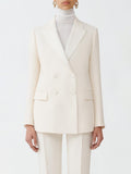 Fabiana Filippi Wool Silk Crepe Double-Breasted Tuxedo Jacket - Ivory
