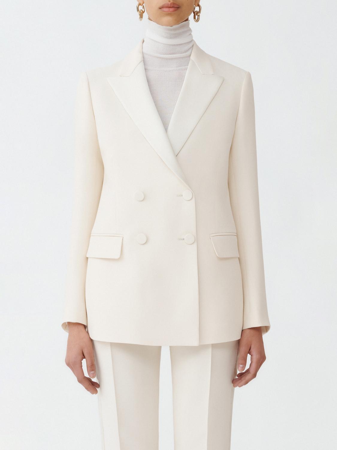 Fabiana Filippi Wool Silk Crepe Double-Breasted Tuxedo Jacket - Ivory