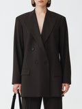 Fabiana Filippi Bistretch Wool Oversize Double-Breasted Jacket - Dark Brown