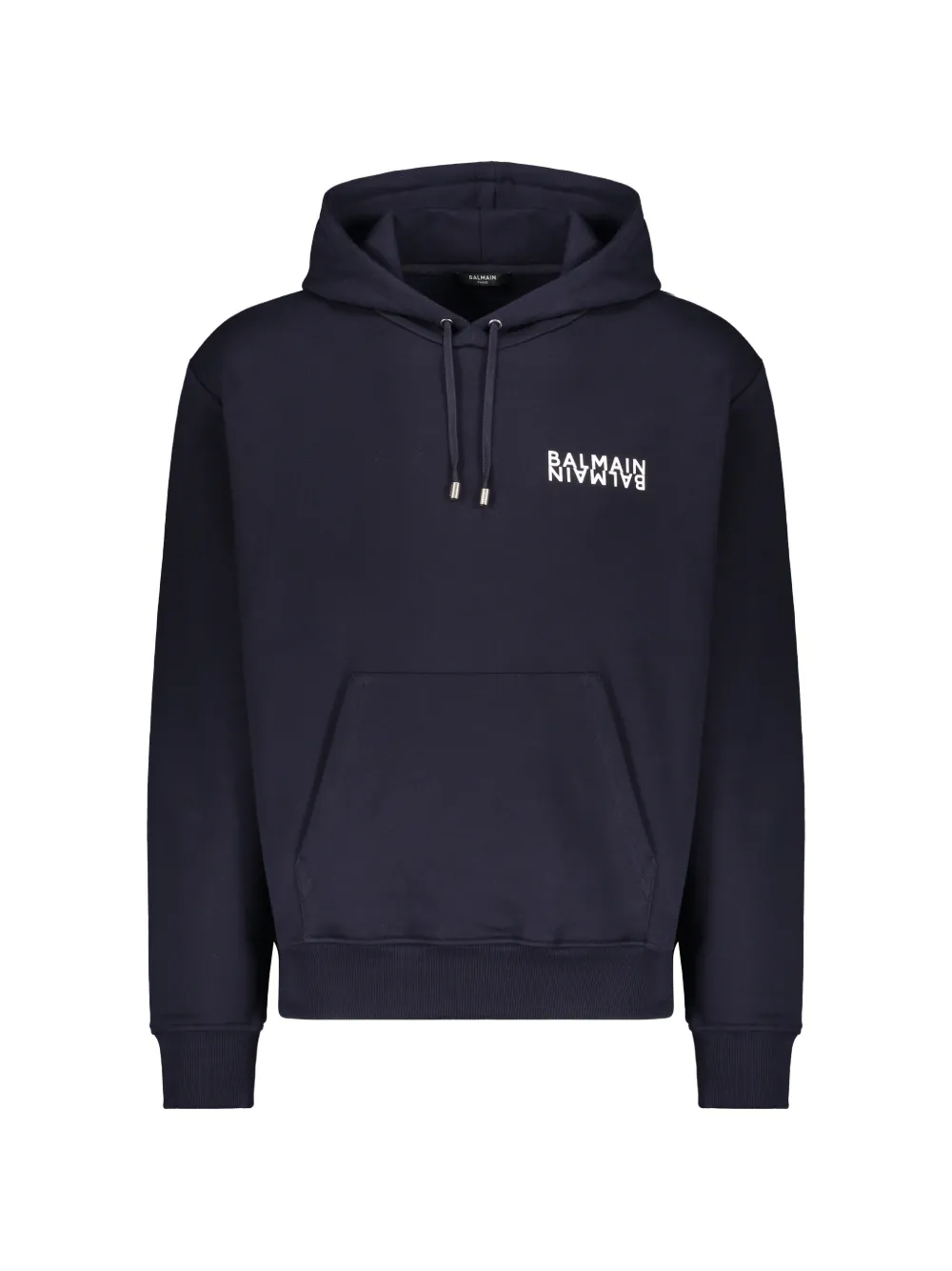 Balmain Navy Double Logo Cotton Hoodie