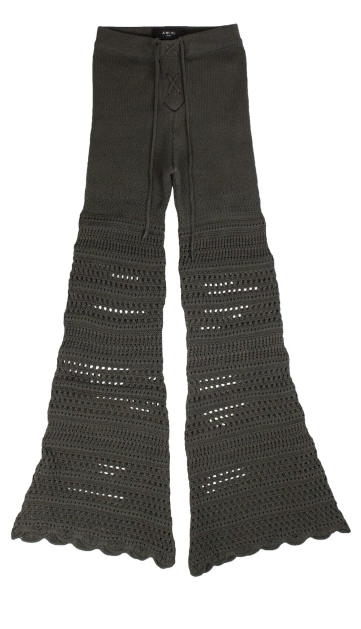 Amiri Checkered Crochet Flare Pants- Military Green