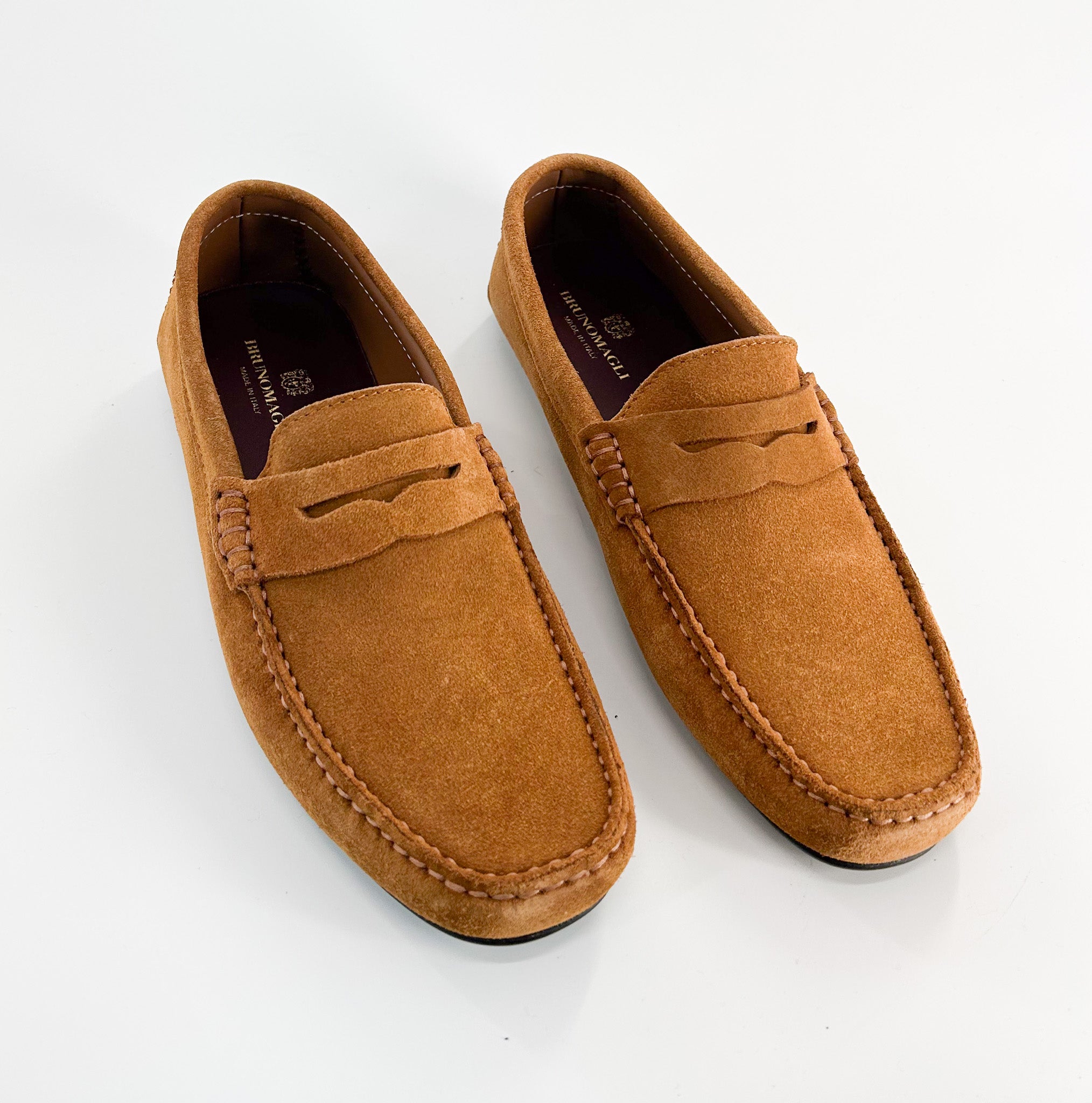 Bruno Magli Xane Congac Suede Driver Moccasin Shoes