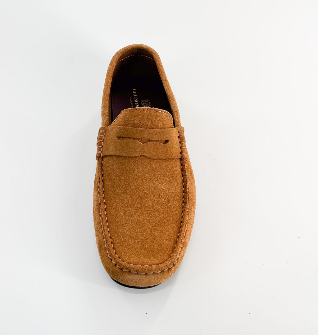 Bruno Magli Xane Congac Suede Driver Moccasin Shoes