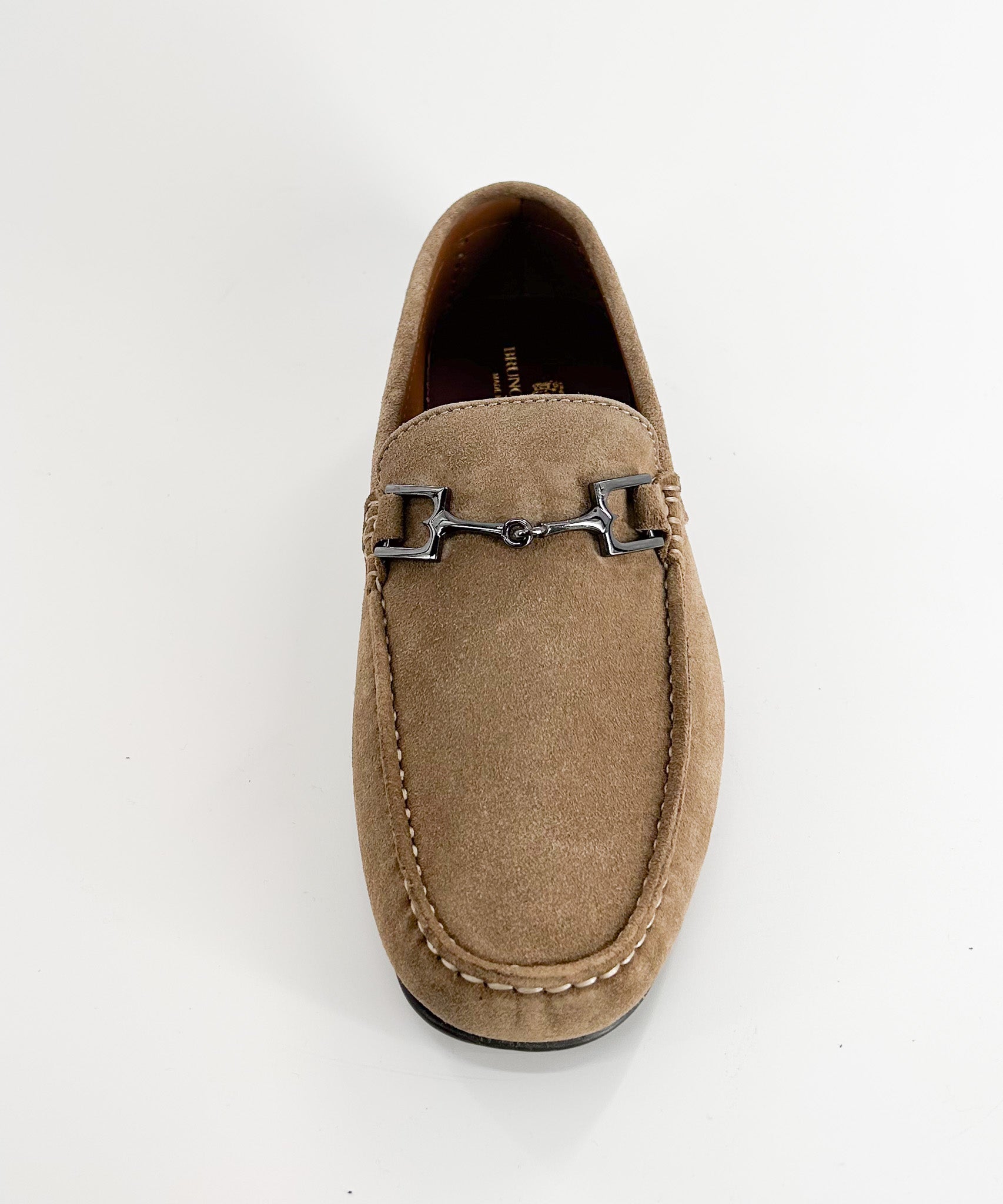 Bruno Magli Xander Taupe Suede Driver Moccasin Shoes