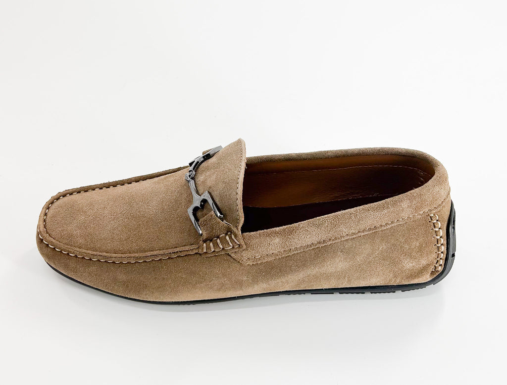 Bruno Magli Xander Taupe Suede Driver Moccasin Shoes