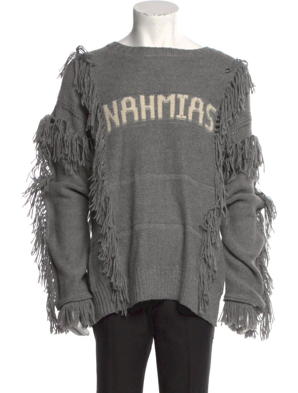Nahmias Crewneck Poncho Fringe Sweater  'Gray'
