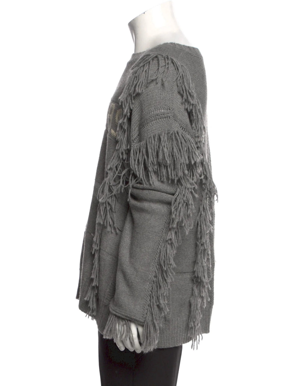 Nahmias Crewneck Poncho Fringe Sweater  'Gray'