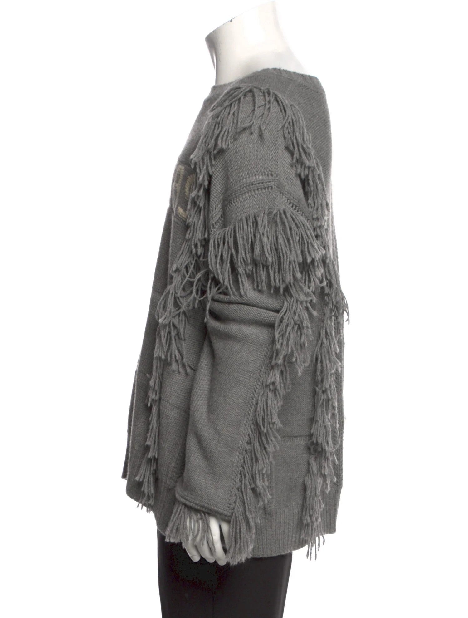 Nahmias Crewneck Poncho Fringe Sweater  'Gray'