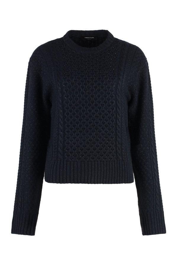 Fabiana Filippi Fisherman Cropped Crew Neck Sweater in Lurex Platinum - Blue