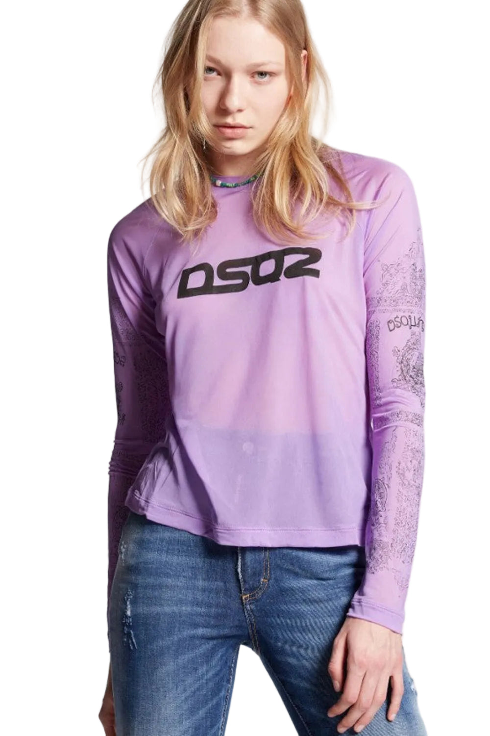 Dsquared2 Women's DSQ2 Surf Club Sheer Viscose Jersey Long Sleeve T-Shirt - Lilac