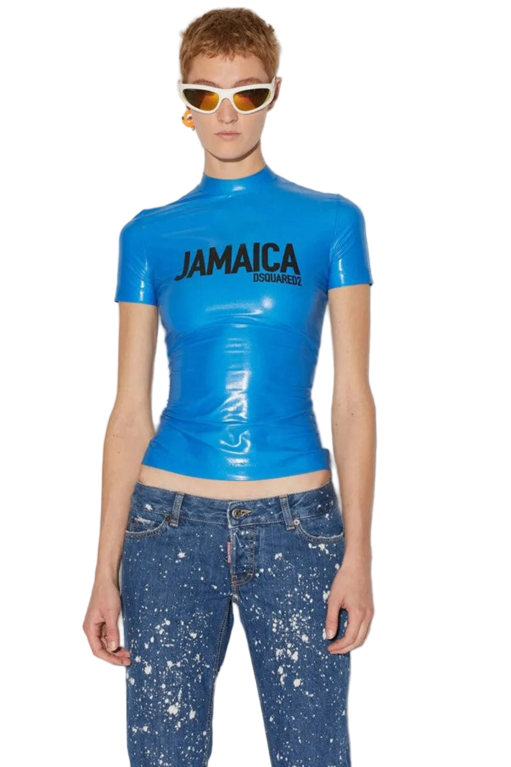 Dsquared2 Women's Glossy Jamaica Coated Jersey T-Shirt - Ink Blue