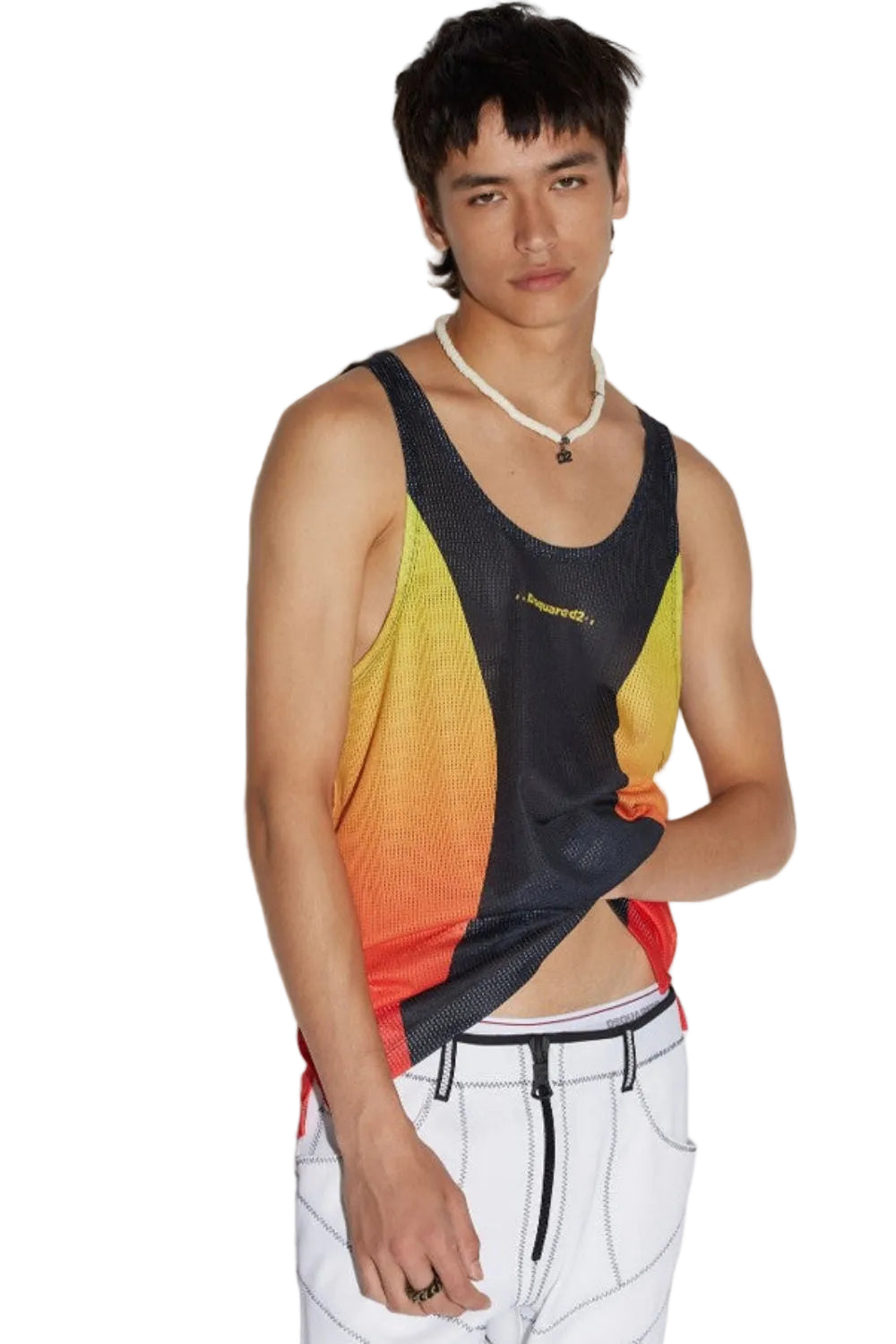 Dsquared2 Men's Sport Fit Polyester Jersey Tank Top - Red/Yellow