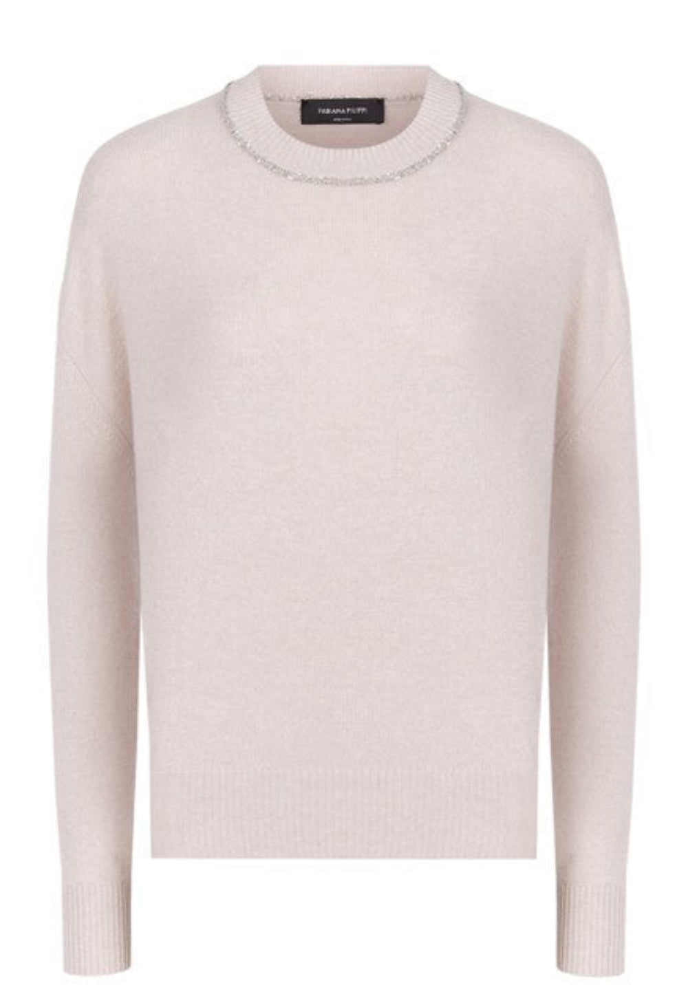 Fabiana Filippi Crew Neck Sweater with Sequin Trim Detail - Beige