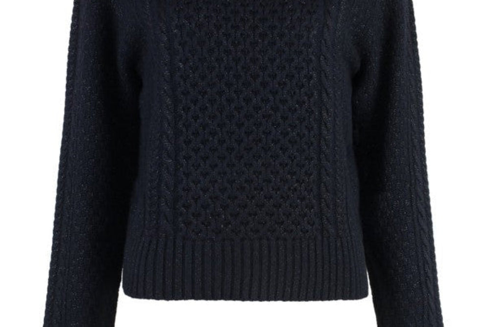 Fabiana Filippi Fisherman Cropped Crew Neck Sweater in Lurex Platinum - Blue