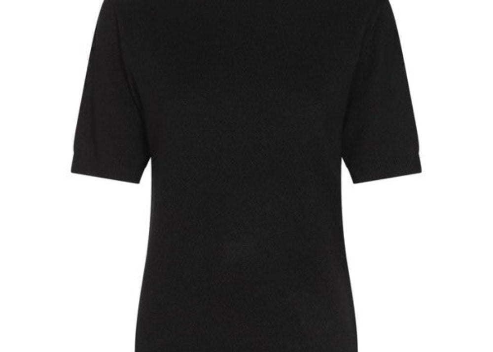 Fabiana Filippi Platinum Short Sleeve Sweater with Jais Piping on Collar - Black