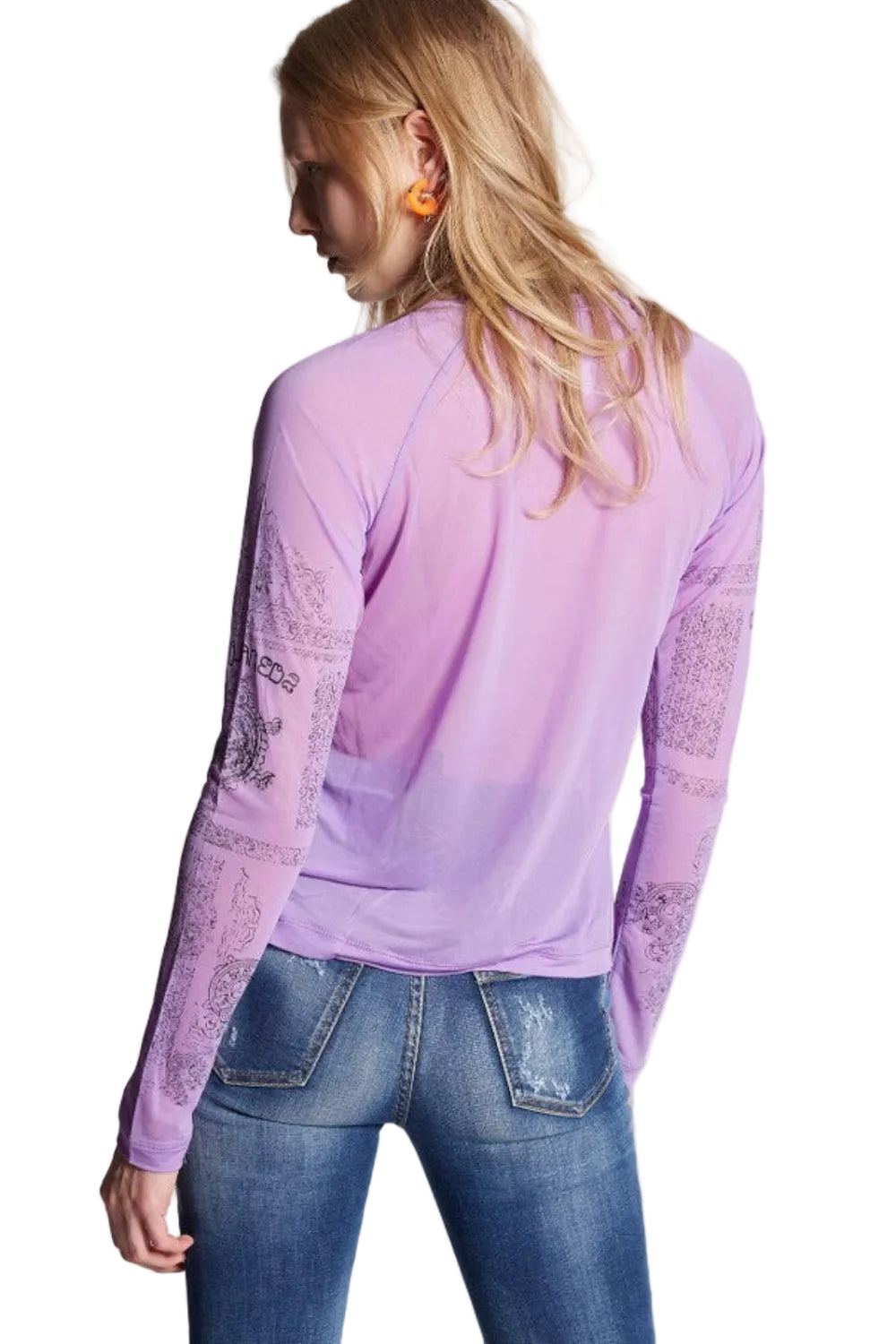 Dsquared2 Women's DSQ2 Surf Club Sheer Viscose Jersey Long Sleeve T-Shirt - Lilac