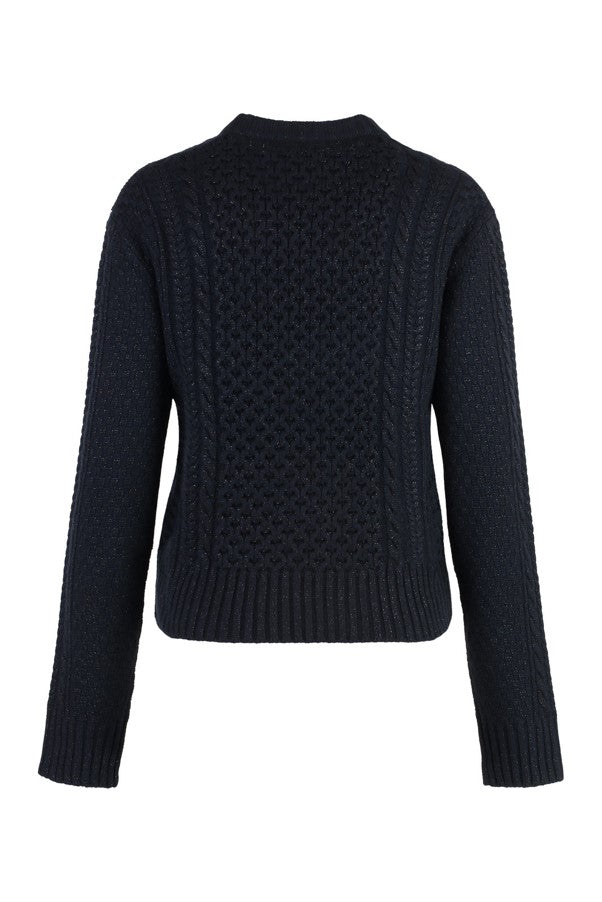 Fabiana Filippi Fisherman Cropped Crew Neck Sweater in Lurex Platinum - Blue