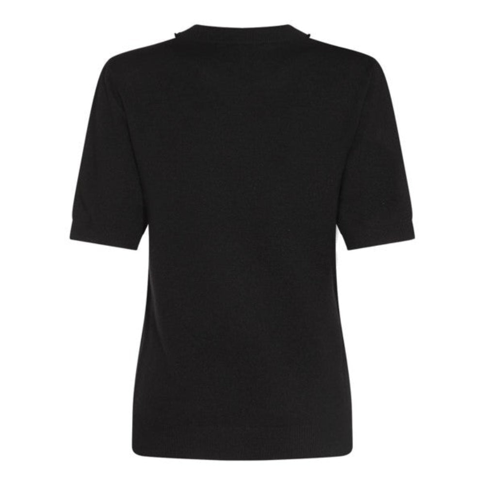 Fabiana Filippi Platinum Short Sleeve Sweater with Jais Piping on Collar - Black