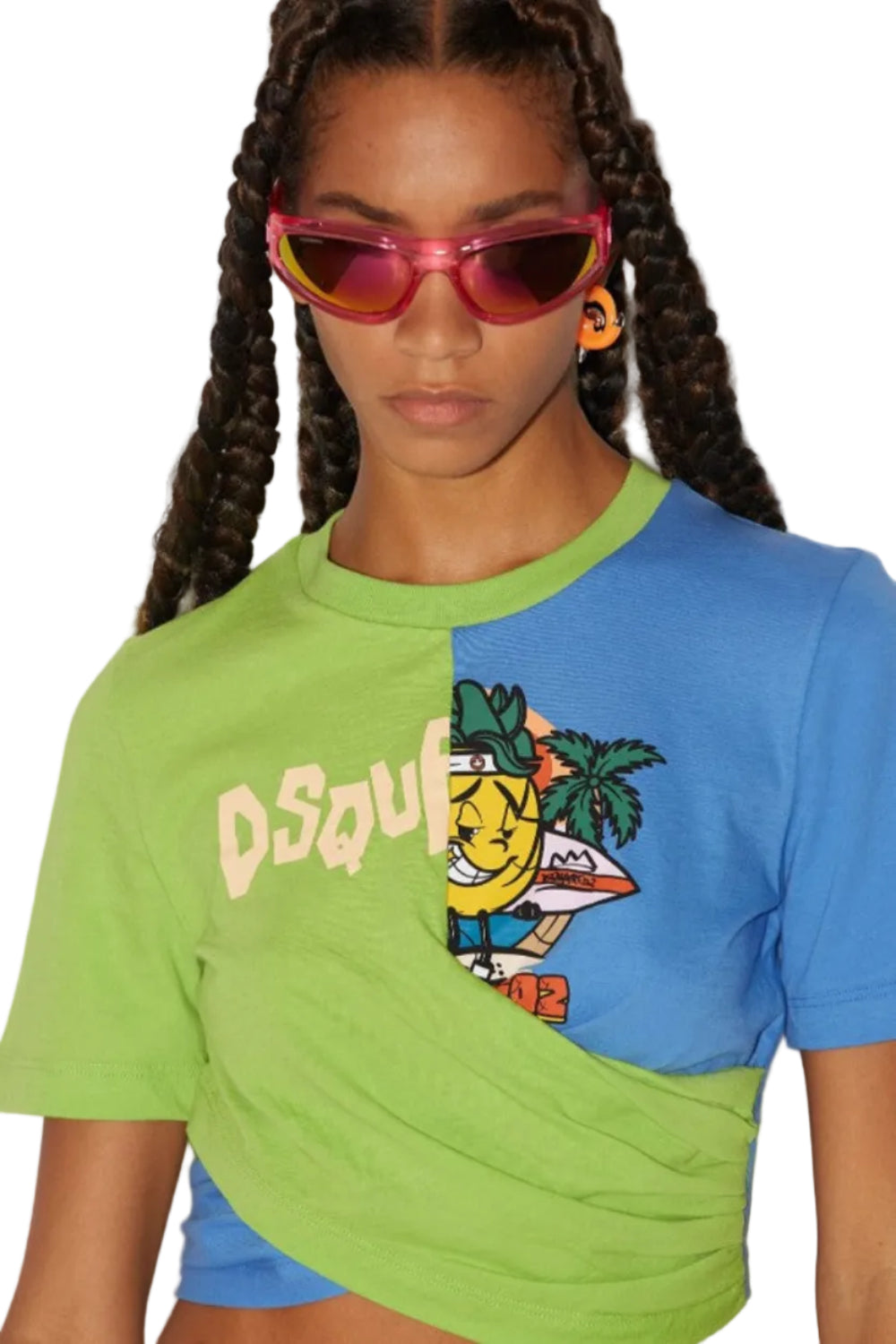 Dsquared2 Women's Criss Cross Split Light Cotton Jersey T-Shirt - Acid Green
