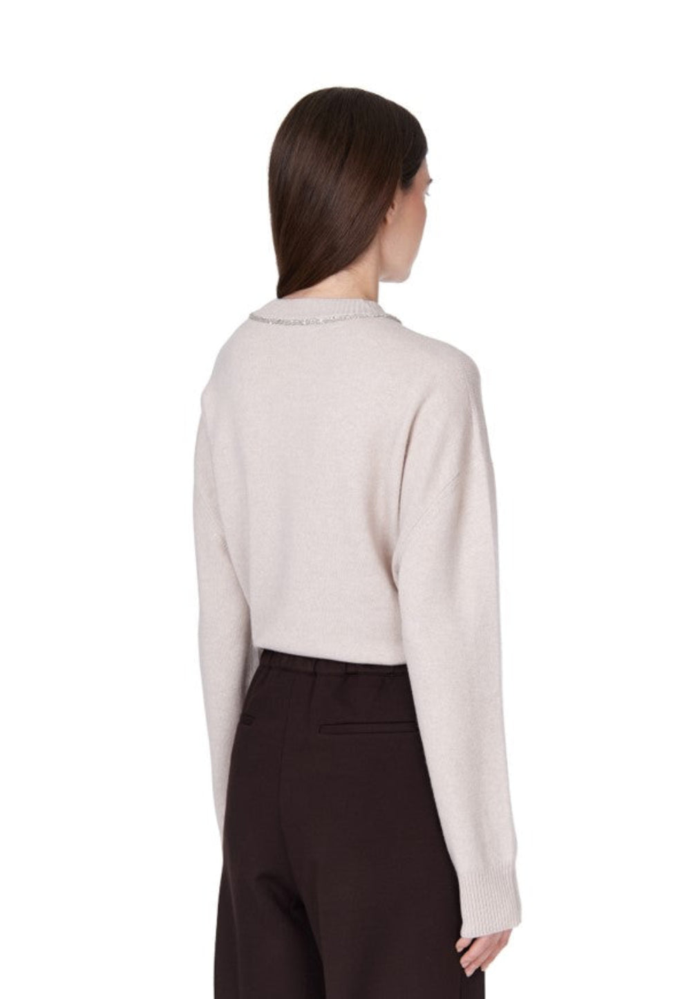 Fabiana Filippi Crew Neck Sweater with Sequin Trim Detail - Beige