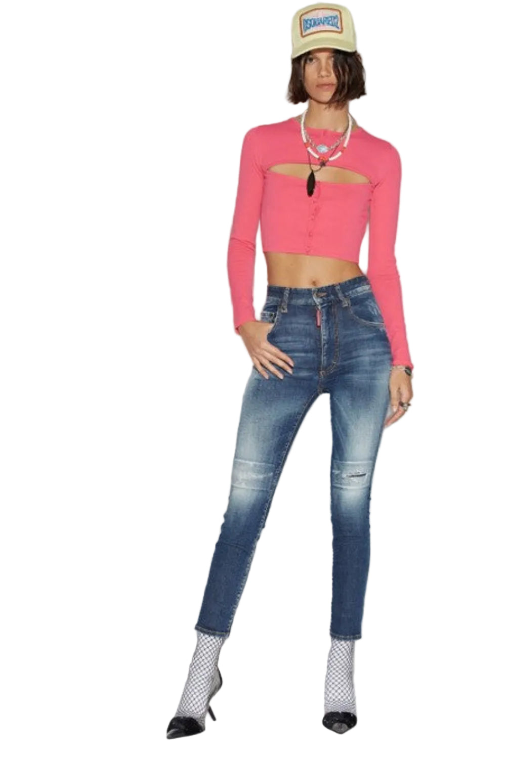 Dsquared2 Women's High Waist Crop Twiggy Stretch Denim Jeans - Navy Blue