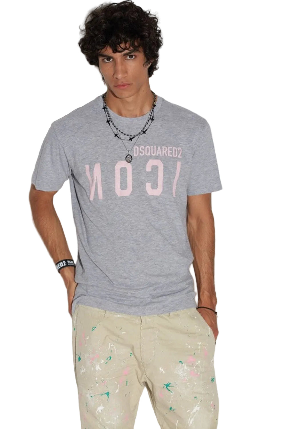 Dsquared2 Men's Icon Cracked Cool Cotton Viscose Jersey T-Shirt - Grey Melange