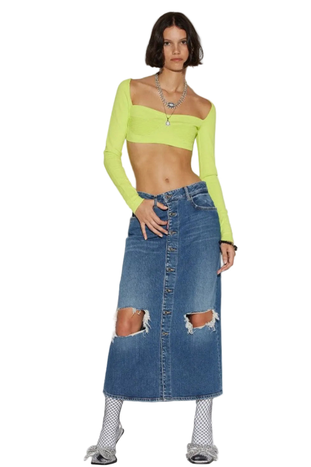 Dsquared2 Women's Ripped-Knee Stretch Denim Skirt - Navy Blue