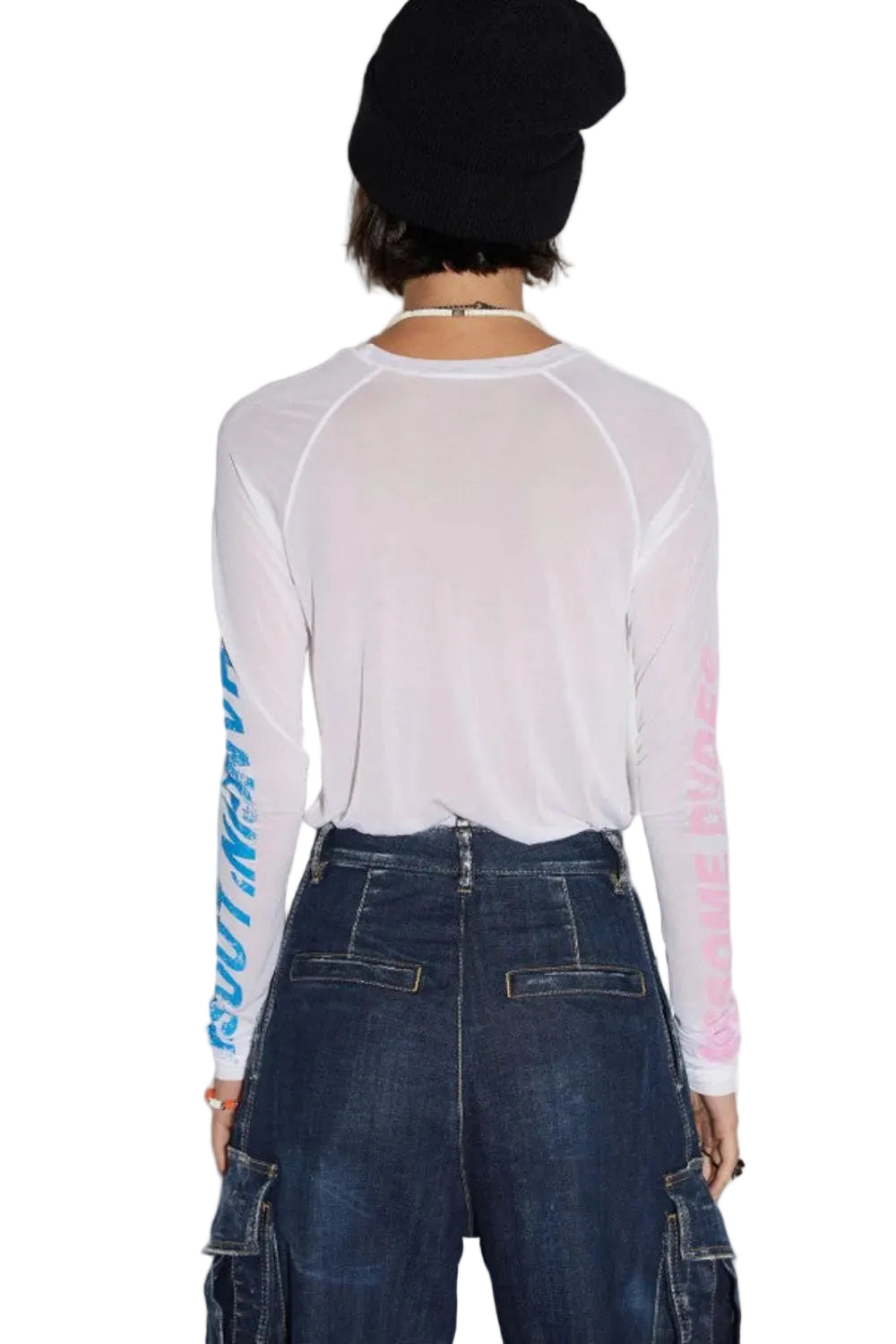 Dsquared2 Women's D2 Wave Twins Sheer Viscose Jersey Long Sleeve T-Shirt - White