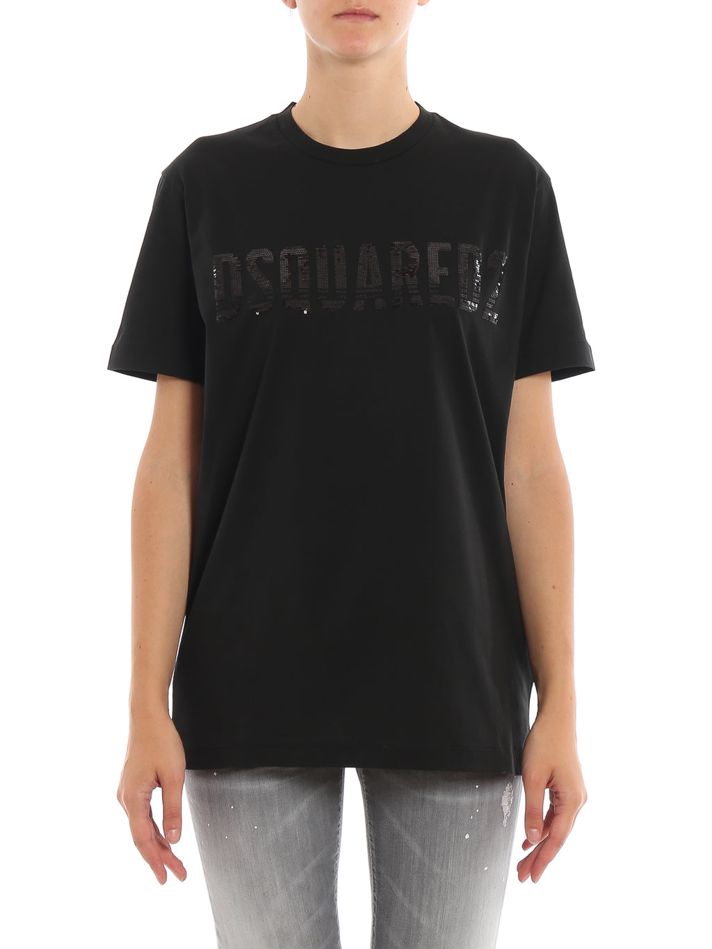 Dsquared2 Women's Sequined Logo Detailed Cotton T-Shirt - Black