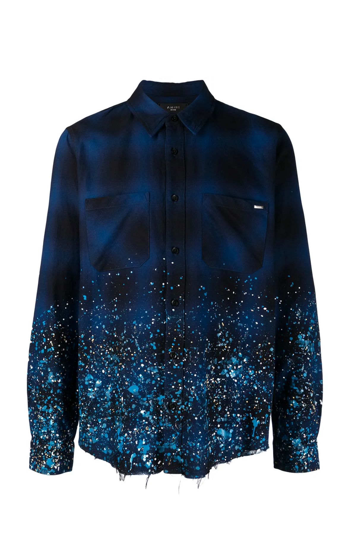 Amiri Crystal Painter Flannel Button-Down Shirt- Blue