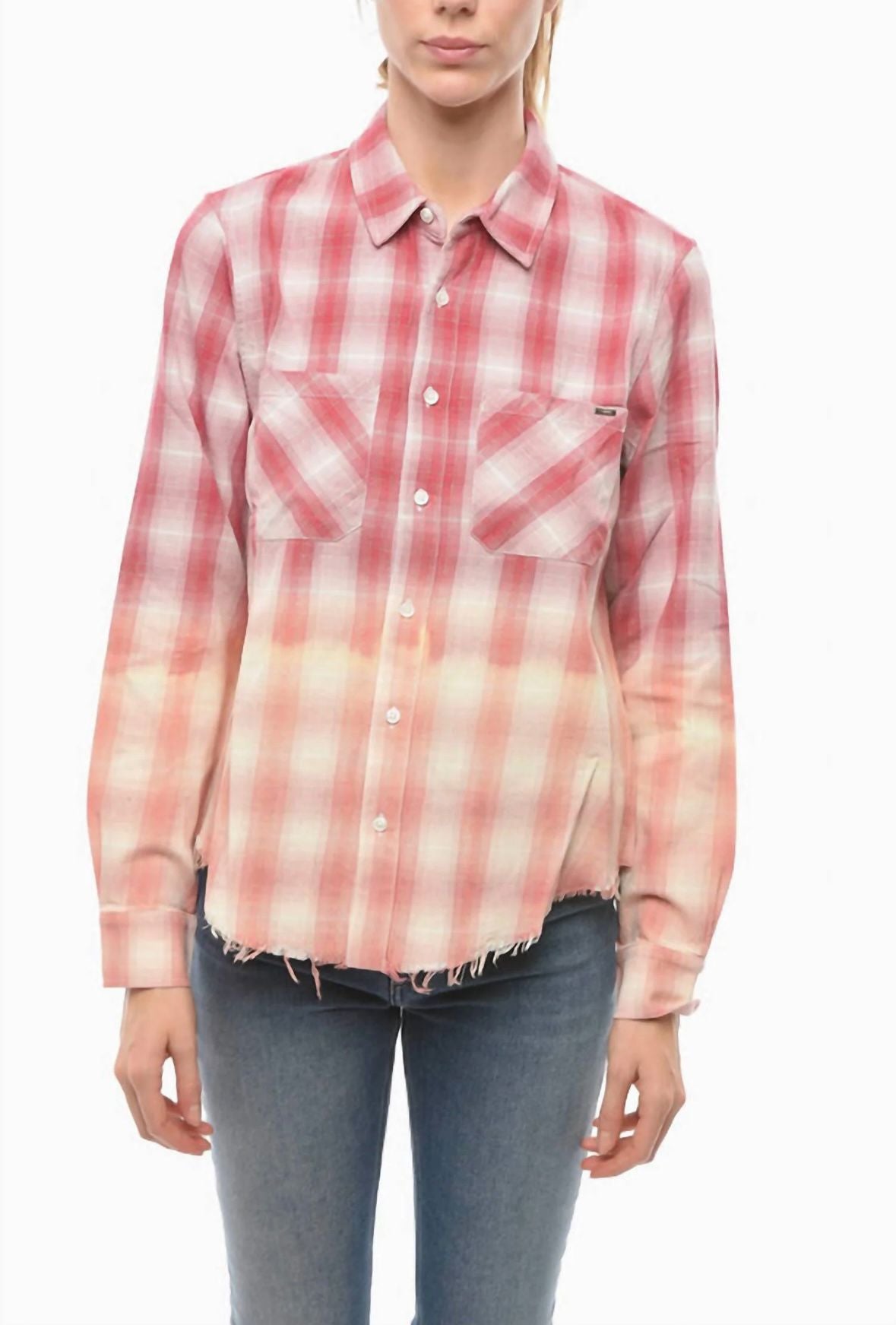 Amiri Ombre Lurex Plaid Button-Down Shirt- Red