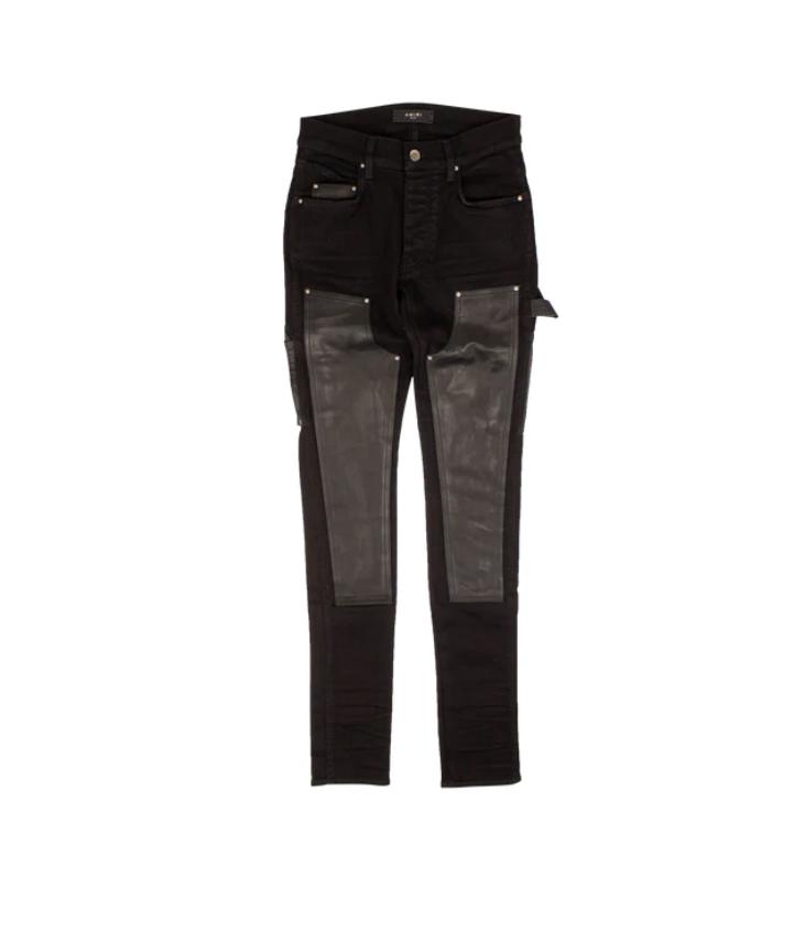 Amiri Denim Leather Workman Pants- Black