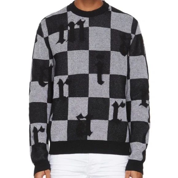 Amiri Logo Check Cashmere Crewneck- Black / White