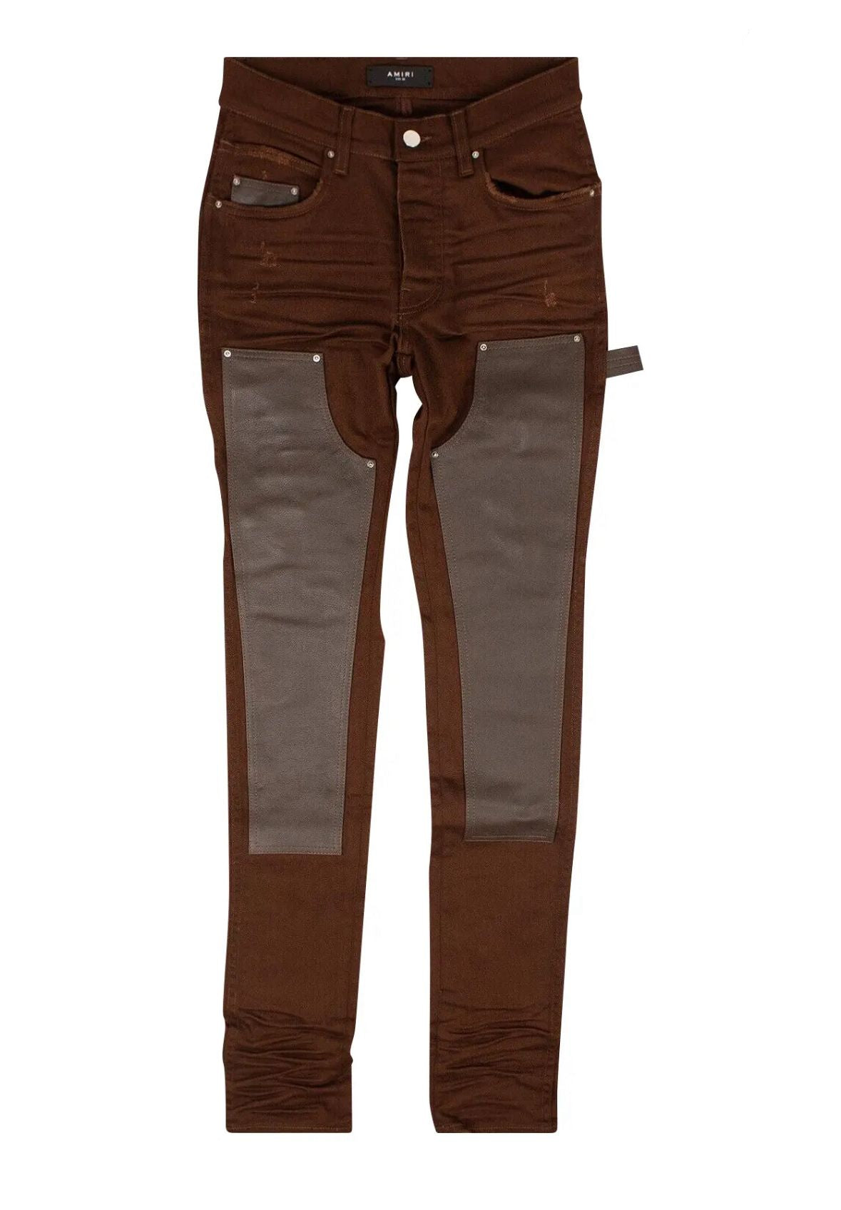 Amiri Denim Leather Workman Pants- Brown