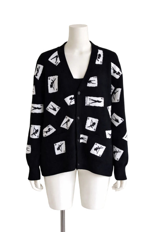 Amiri Hearts Intarsia Cardigan Sweater- Black