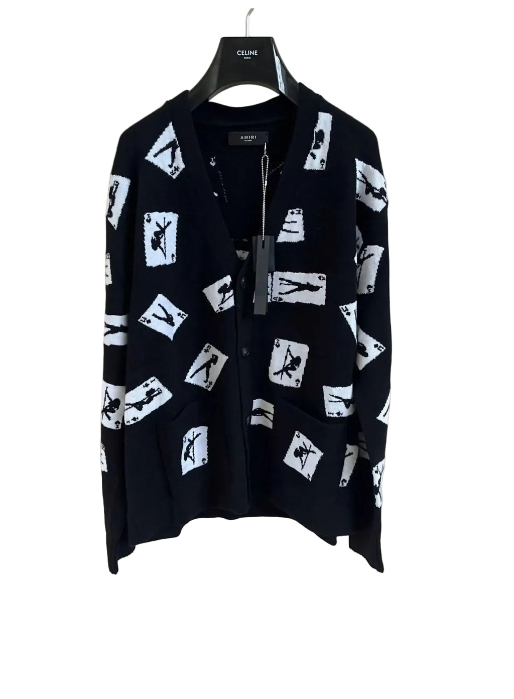 Amiri Cards Intarsia Cardigan Sweater- Black