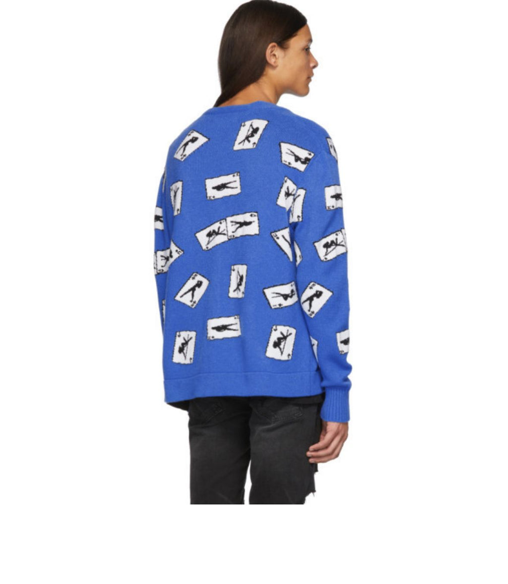 Amiri Cards Intarsia Cardigan Sweater- Blue