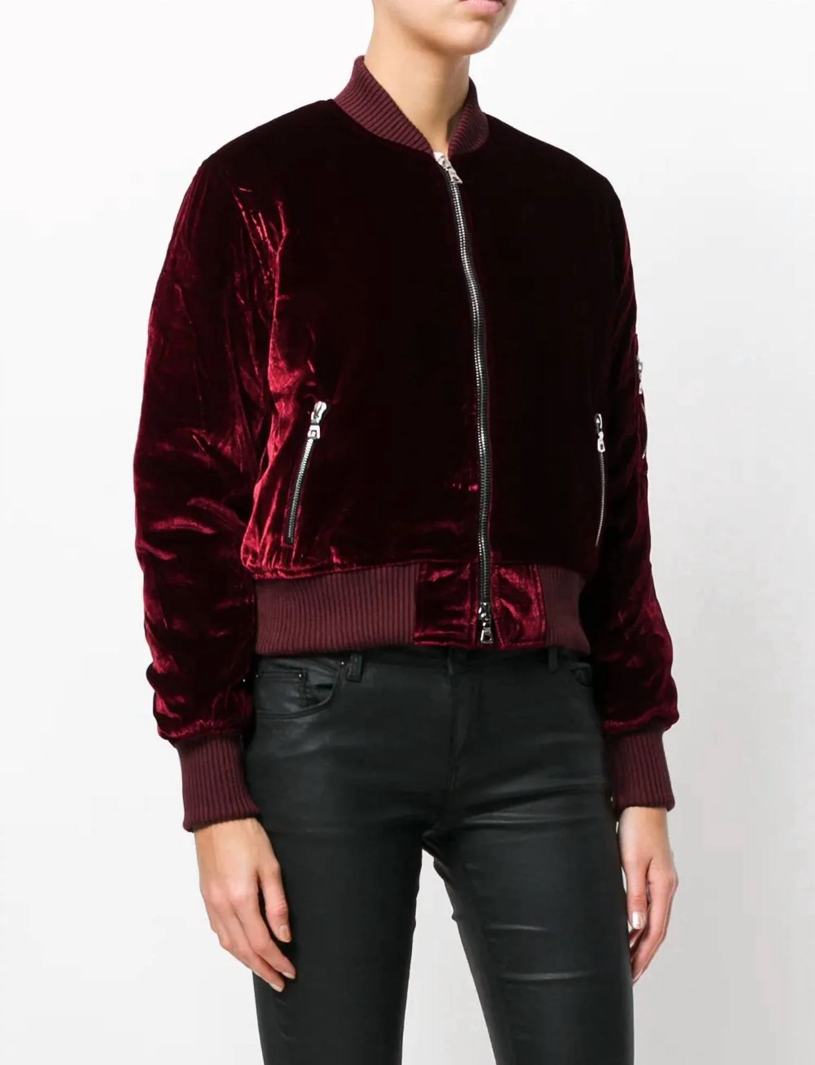 Amiri Velvet Satin Bomber Jacket- Burgundy