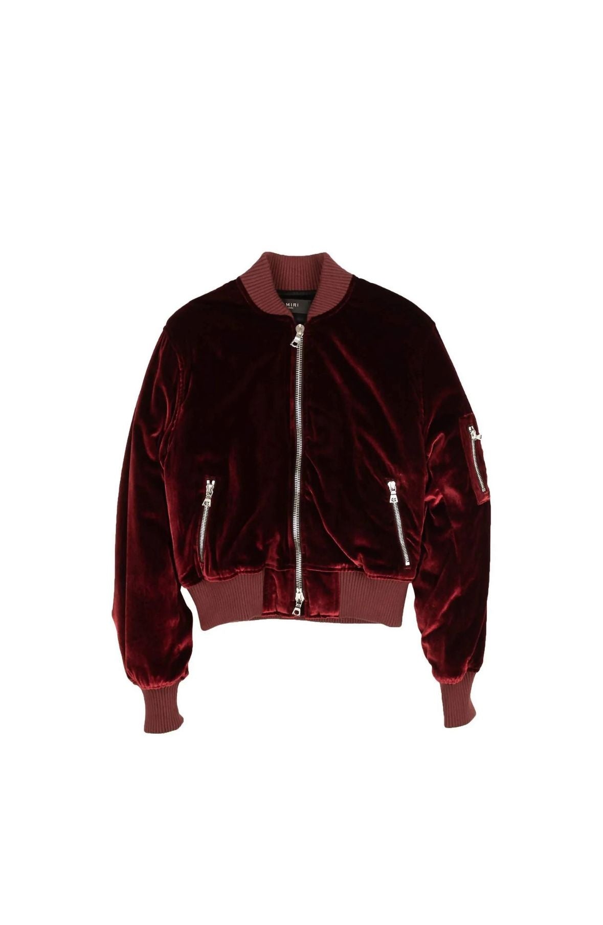 Amiri Velvet Satin Bomber Jacket- Burgundy