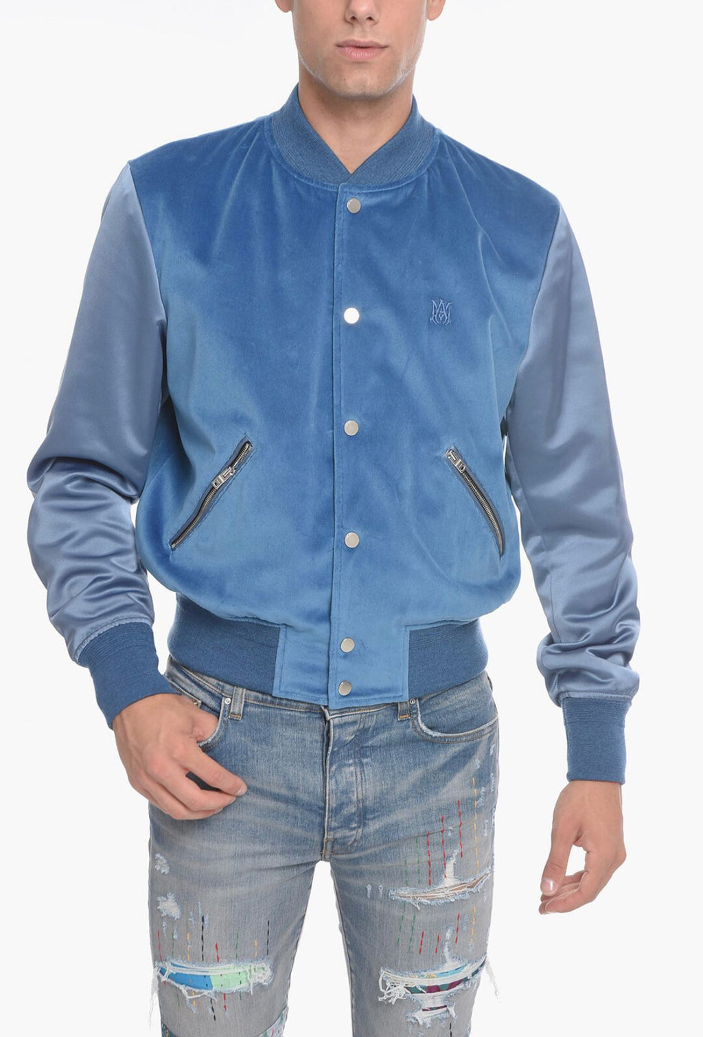Amiri Velvet Satin Bomber Jacket- Blue