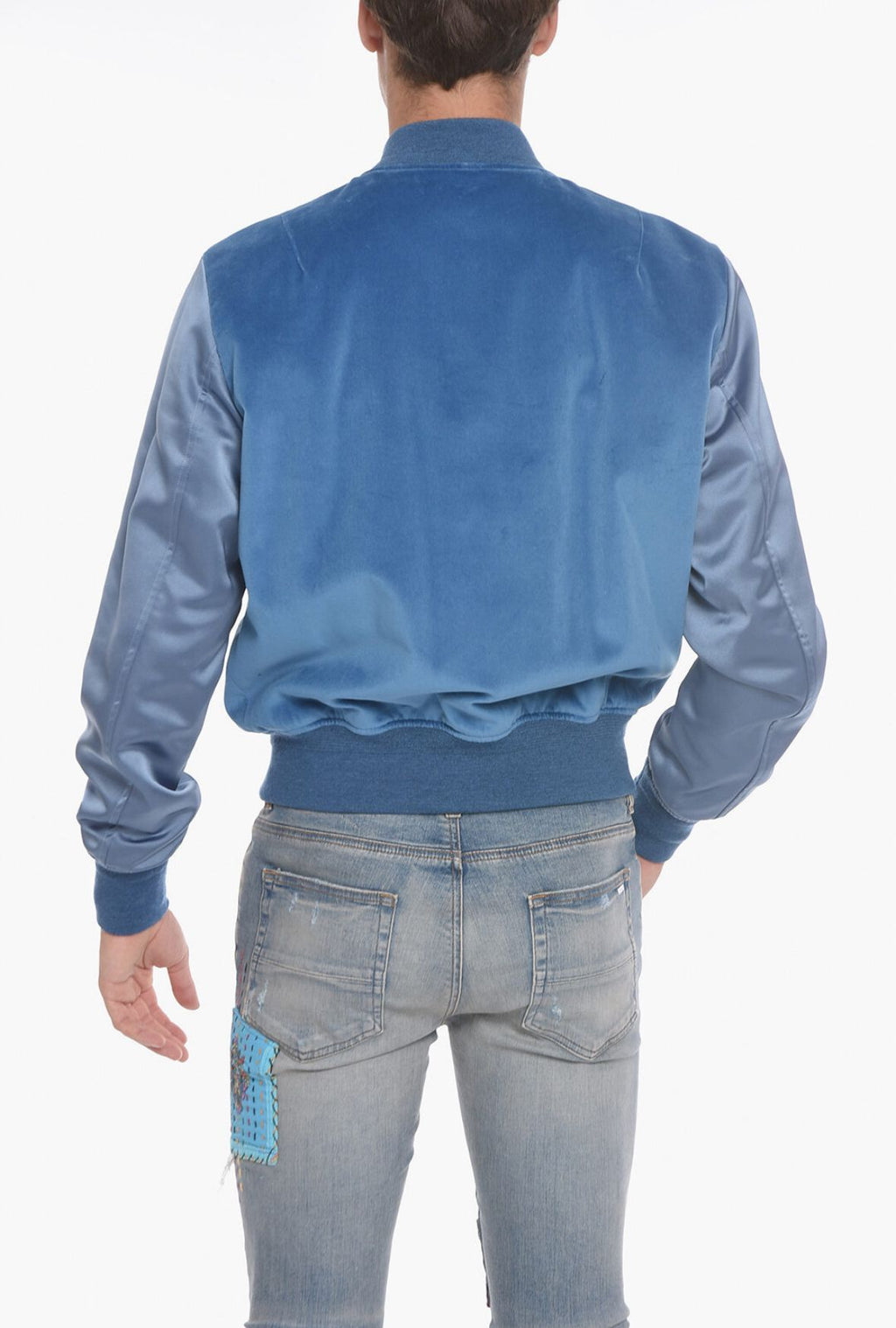Amiri Velvet Satin Bomber Jacket- Blue