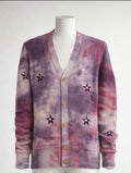 Amiri Tie Dye Stars Cardigan Sweater- Multi-Color
